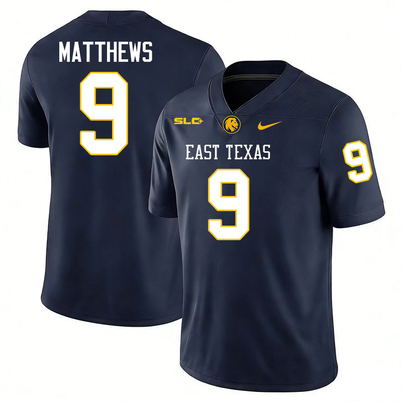 East Texas A&M Lions #9 Devin Matthews College Football Jerseys,Uniforms-Navy